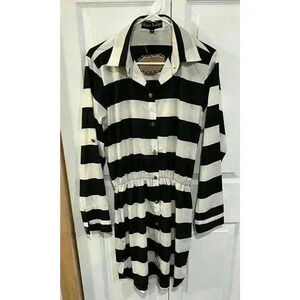 Blossom Boutique NWT Black White Striped Midi Shirt Dress Sz Medium